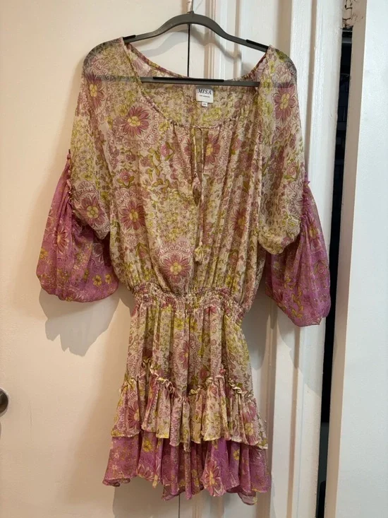 Misa Los Angeles Viviana Dress - Pink Floral Ruffled Mini Dress - Picture 2 of 2